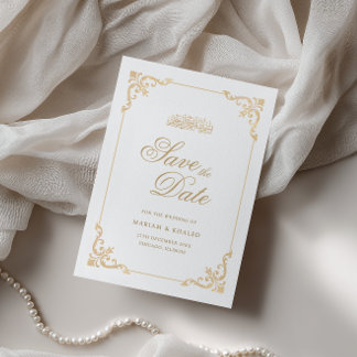Elegant Vintage Frame Gold Script Muslim Wedding Save The Date