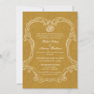 Elegant Vintage Frame Golden Islamic Wedding Invitation