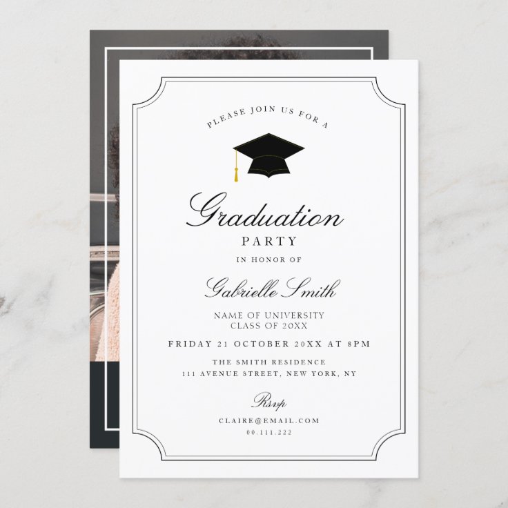 Elegant vintage frame graduation party invitation | Zazzle