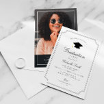 Elegant vintage frame graduation party invitation<br><div class="desc">An elegant vintage frame graduation invitation card with black and white colors. The text details and image can be personalized.</div>