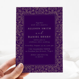 Elegant Vintage Frame Purple Wedding Invitation