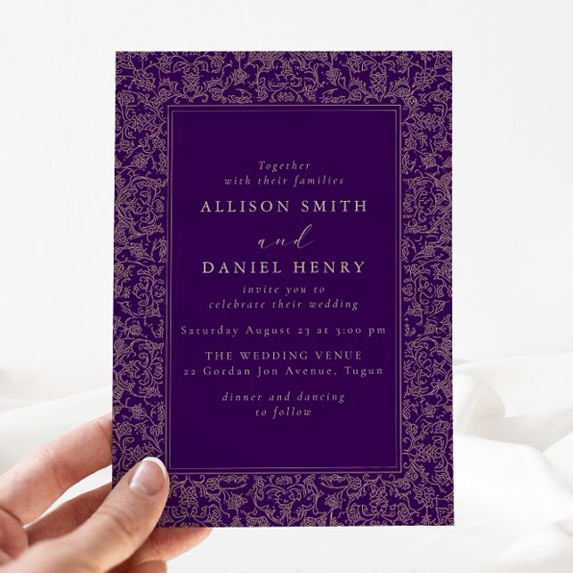 Elegant Vintage Frame Purple Wedding Invitation (Creator Uploaded)