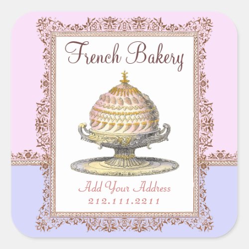 Elegant Vintage French Bakery Birthday Cake Square Sticker