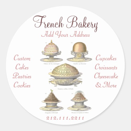 Elegant Vintage French Bakery _ Pastry Cake Shop Classic Round Sticker