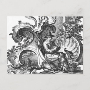 Elegant Vintage French Black and White Toile Postcard