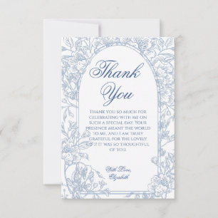 Elegant Vintage French Blue Floral Toile Frame Thank You Card
