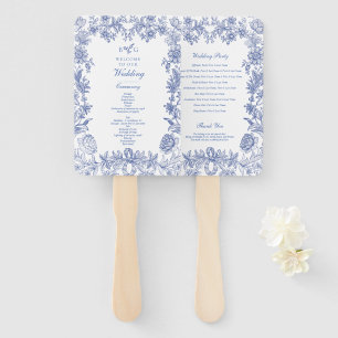 Elegant Vintage French Blue Floral Wedding Program Hand Fan