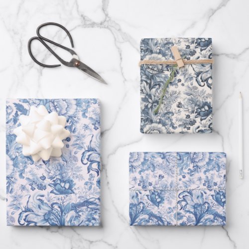 Elegant Vintage French Blue Toile Pattern Wrapping Paper Sheets