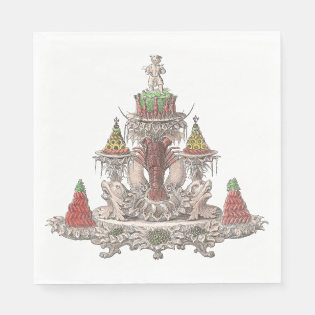 Elegant Vintage French Crawfish / Crayfish Boil Napkins (Front)