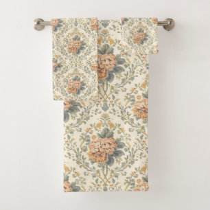 Elegant Vintage French Engraved Floral Pattern Bath Towel Set