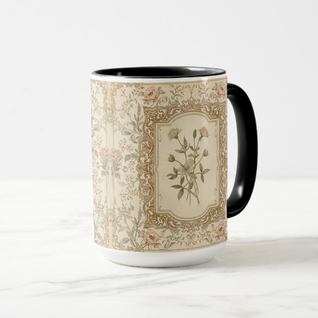 Elegant Vintage French Engraved Floral  Pattern Mug (Front Right)