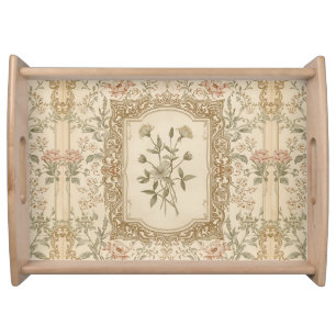 Elegant Vintage French Engraved Floral Pattern Serving Tray