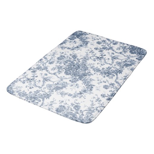 Elegant Vintage French Engraved Floral Toile-Blue Bath Mat | Zazzle