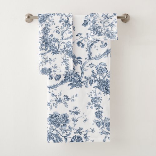 Elegant Vintage French Engraved Floral Toile_Blue Bath Towel Set