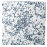 Elegant Vintage French Engraved Floral Toile-Blue