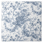 Elegant Vintage French Engraved Floral Toile-Blue Ceramic Tile<br><div class="desc">Elegant and ornate vintage toile de jouy pattern featuring exotic flowers,  vines and foliage intertwined with garlands and baskets of roses. This pattern was adapted from an historic French textile fragment ca 1910 in the Smithsonian collection. Pattern is high res but cannot be tiled.</div>