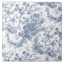 Elegant Vintage French Engraved Floral Toile-Blue Ceramic Tile