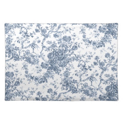 Elegant Vintage French Engraved Floral Toile_Blue Cloth Placemat