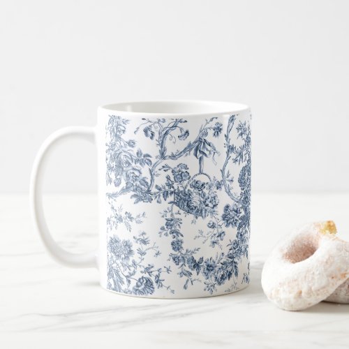 Elegant Vintage French Engraved Floral Toile_Blue Coffee Mug