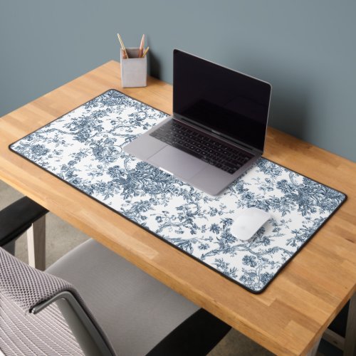 Elegant Vintage French Engraved Floral Toile_Blue Desk Mat