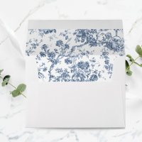 Elegant Vintage French Engraved Floral Toile-Blue