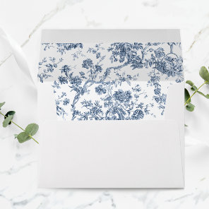 Elegant Vintage French Engraved Floral Toile-Blue Envelope