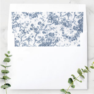 Elegant Vintage French Engraved Floral Toile-Blue Envelope Liner