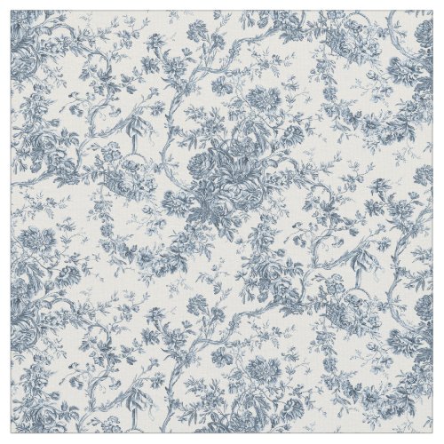 Elegant Vintage French Engraved Floral Toile_Blue Fabric