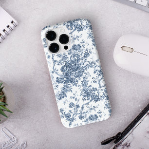 Elegant Vintage French Engraved Floral Toile-Blue iPhone 17 Case