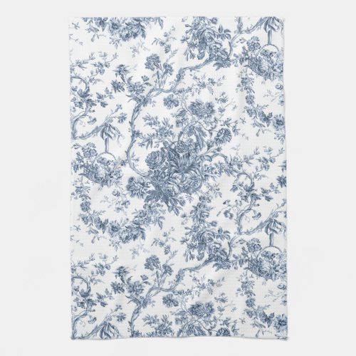 Elegant Vintage French Engraved Floral Toile_Blue Kitchen Towel
