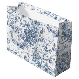 Elegant Vintage French Engraved Floral Toile-Blue Large Gift Bag | Zazzle