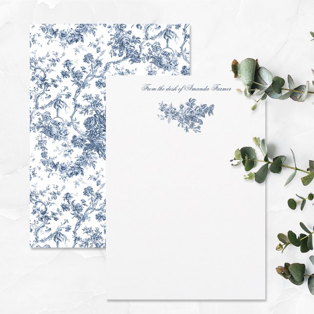 Elegant Vintage French Engraved Floral Toile-Blue Note Card (Creator Uploaded)