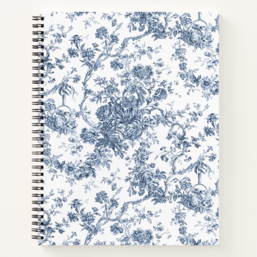 Elegant Vintage French Engraved Floral Toile_Blue  Notebook