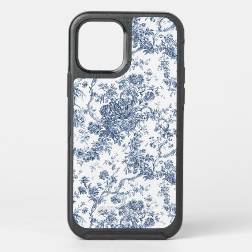 Elegant Vintage French Engraved Floral Toile_Blue OtterBox Symmetry iPhone 12 Case