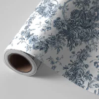 Navy Pastel Blue Watercolor Floral Pattern Wrapping Paper Sheets, Zazzle