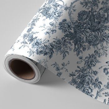 Elegant Vintage French Engraved Floral Toile-blue Wrapping Paper by GrafixMom at Zazzle