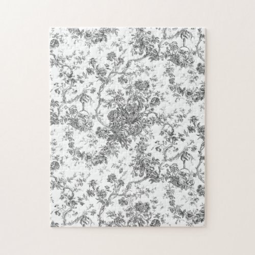 Elegant Vintage French Engraved Floral Toile_Gray Jigsaw Puzzle