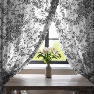 Elegant Vintage French Engraved Floral Toile-Gray Sheer Curtains