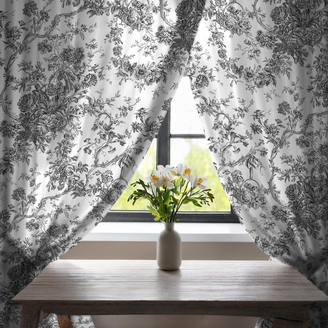 Elegant Vintage French Engraved Floral Toile-Gray Sheer Curtains (Creator Uploaded)