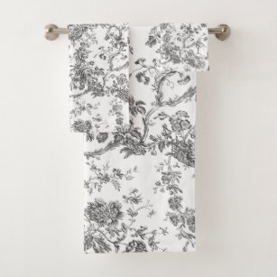Black & White French Country Toile Fingertip Guest Towels White or Black Towels 