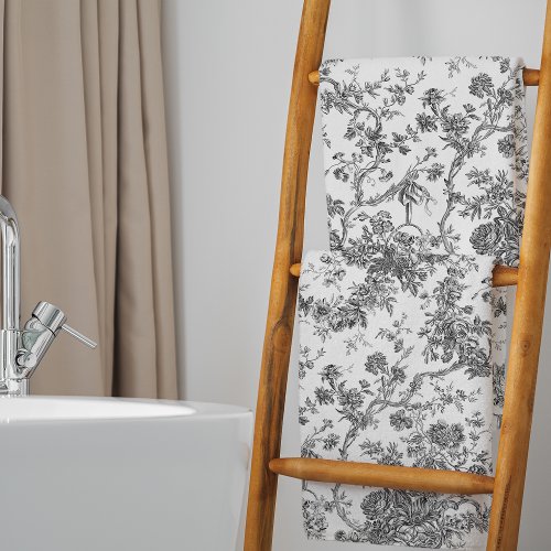 Elegant Vintage French Engraved Floral Toile_Grey Bath Towel Set
