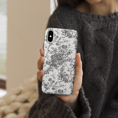 Elegant Vintage French Engraved Floral Toile_Grey iPhone X Case