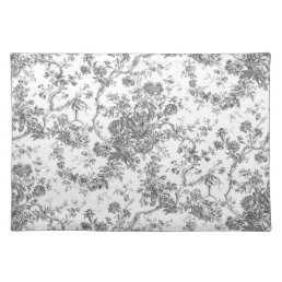 Elegant Vintage French Engraved Floral Toile-Grey Cloth Placemat