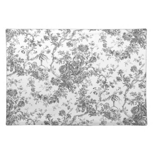 Elegant Vintage French Engraved Floral Toile_Grey Cloth Placemat