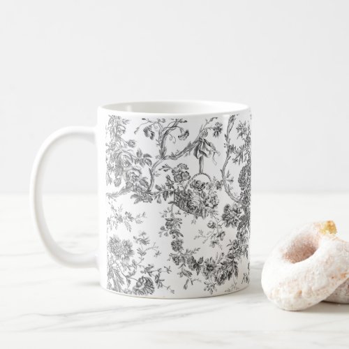 Elegant Vintage French Engraved Floral Toile_Grey Coffee Mug
