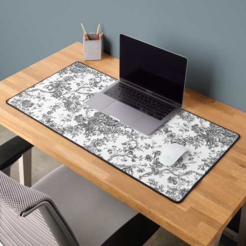 Elegant Vintage French Engraved Floral Toile_Grey Desk Mat