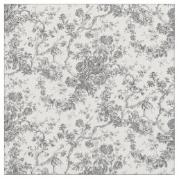 Elegant Vintage French Engraved Floral Toile-Grey Fabric