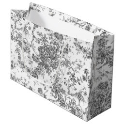 Elegant Vintage French Engraved Floral Toile-Grey Large Gift Bag