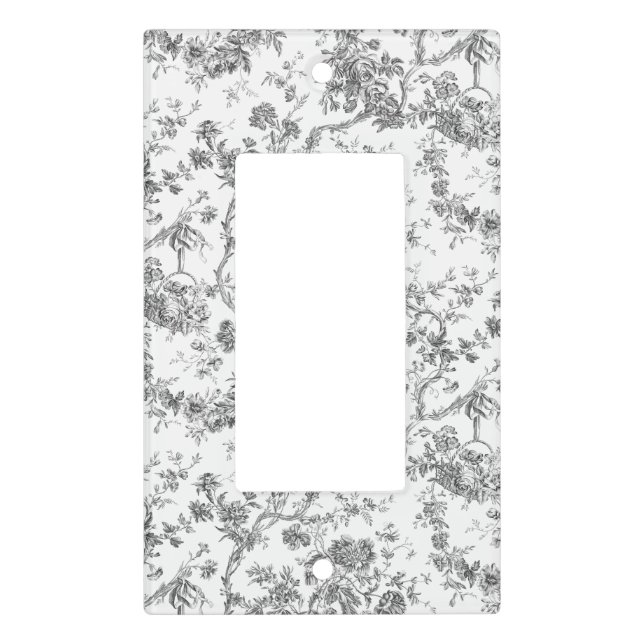 Elegant Vintage French Engraved Floral Toile-Grey Light Switch Cover (Front)