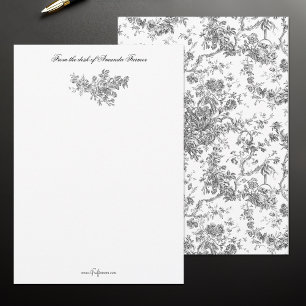 Elegant Vintage French Engraved Floral Toile-Grey Note Card